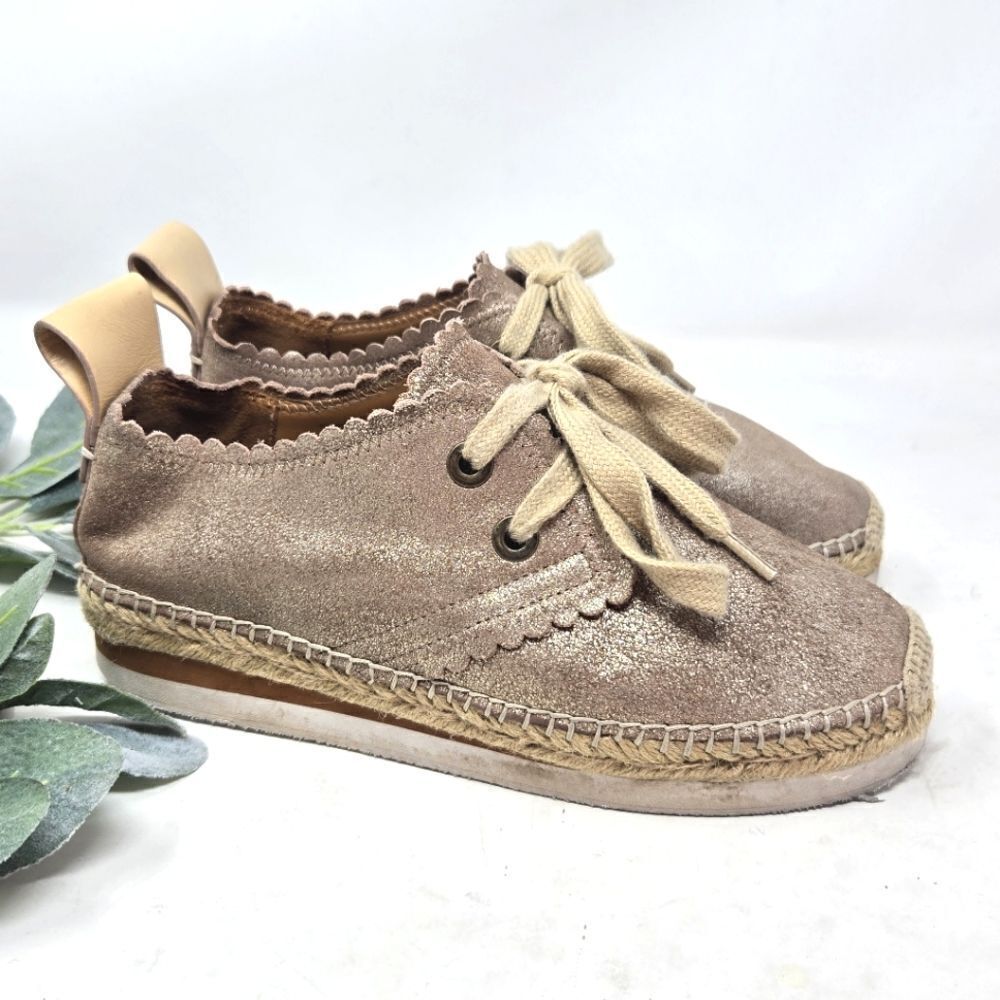 SEE BY CHLOE Glyn‎ Scalloped Metallic Espadrilles Sneakers Size 37